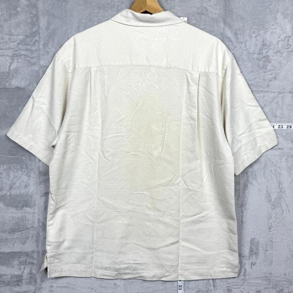 Jamaica Jaxx White Textured Rayon Hawaiian Shirt 100% Silk Size M Island Casual - Picture 5 of 9